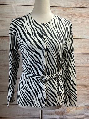 Pure Collection 100% Cashmere Belted Cardigan Sweater Sz 10 12 M Animal Print